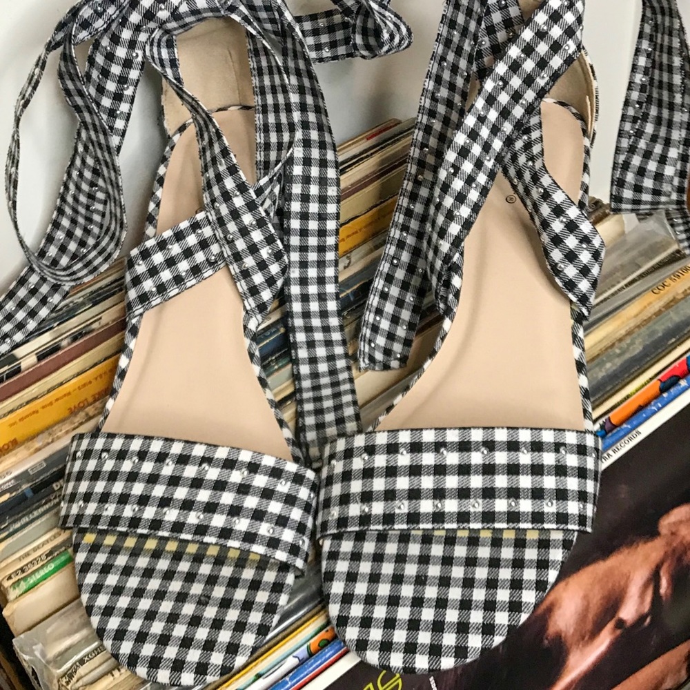 Studded Gingham Tie up Heels